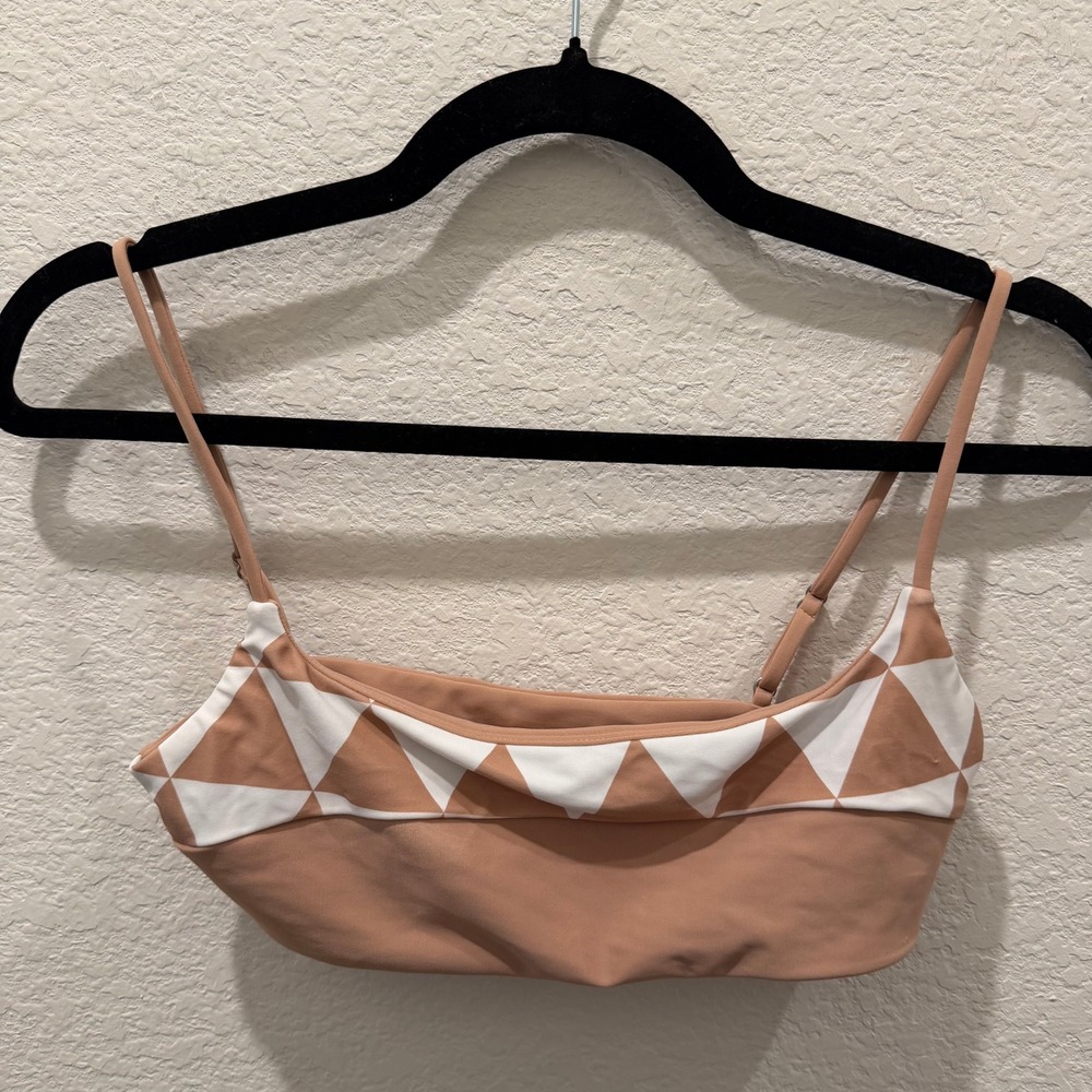 House of Harlow Geometric Triangle Print Bikini Top Mauve White Small